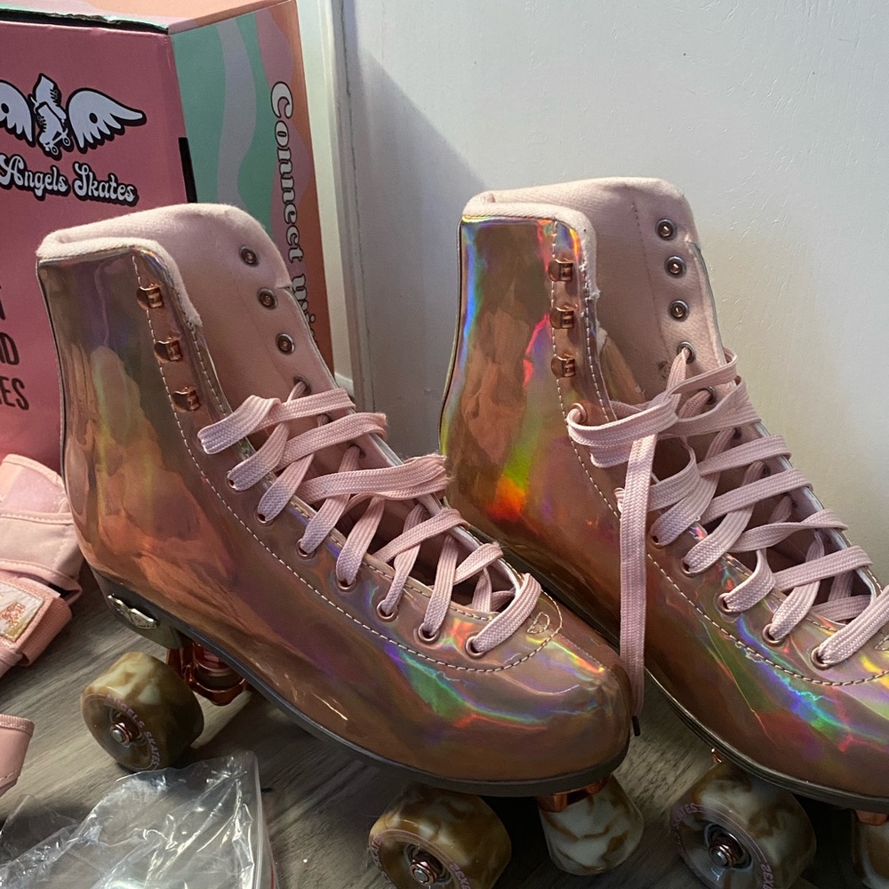 Angel skates size 12 pink holographic
